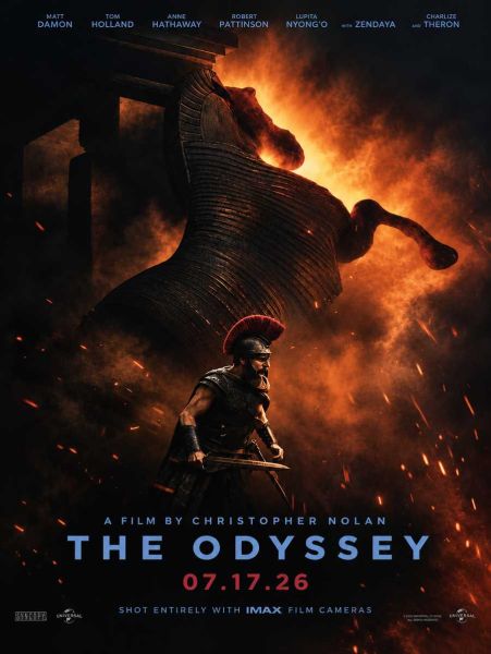 The Odyssey 70mm movie poster showing a burning wooden horse